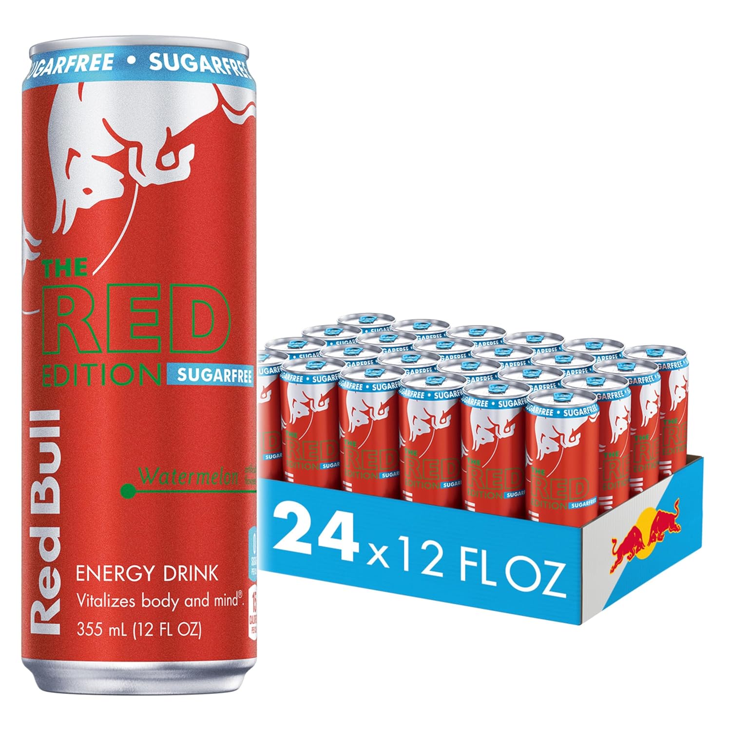 Red Bull Red Edition Sugar Free Energy Drink, Watermelon,12 Fl Oz, Pack of 24 Cans